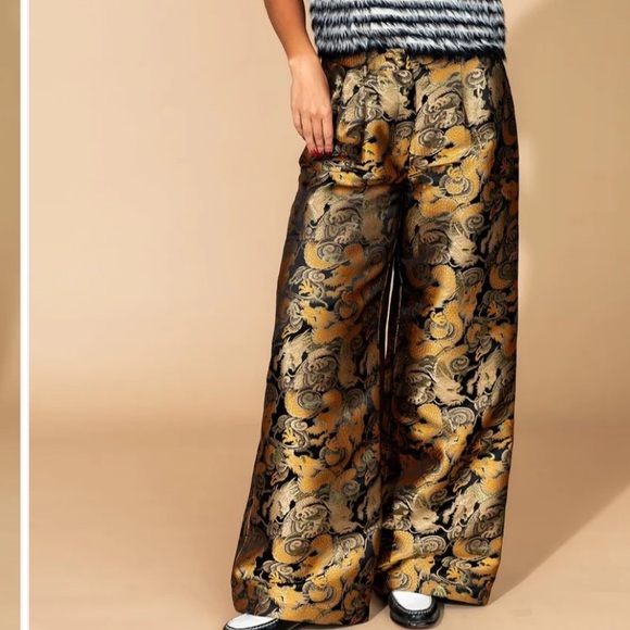 Dressed in Lala Dragon Brocade Wide Leg Pants Medium - Picture 2 of 10